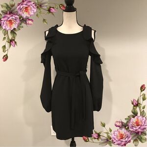 Cold Shoulder long sleeve dress with belt